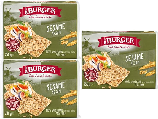 Brandt Burger Crispbread, 8.8 Oz, No Yeast (Pack of 3, Sesame)