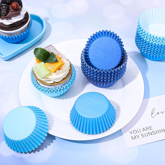 Whaline 600Pcs Blue Cupcake Liners Gradient Blue Baking Cups Holders Cupcake Wrappers Muffin Liners for Celebration Gathering Birthday Party Supplies Decor