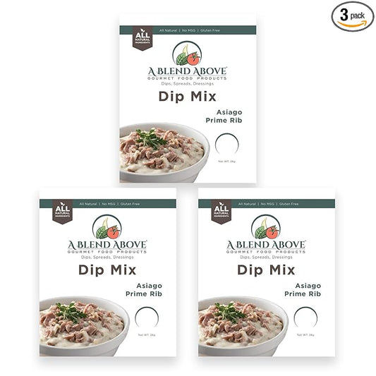A Blend Above Asiago Prime Rib Dip Mix, 1oz, (3 Pack), Gluten-Free, No MSG, All Natural, No Preservatives, Vegetable Dip, Keto Friendly, Low Carb, Easy to Make