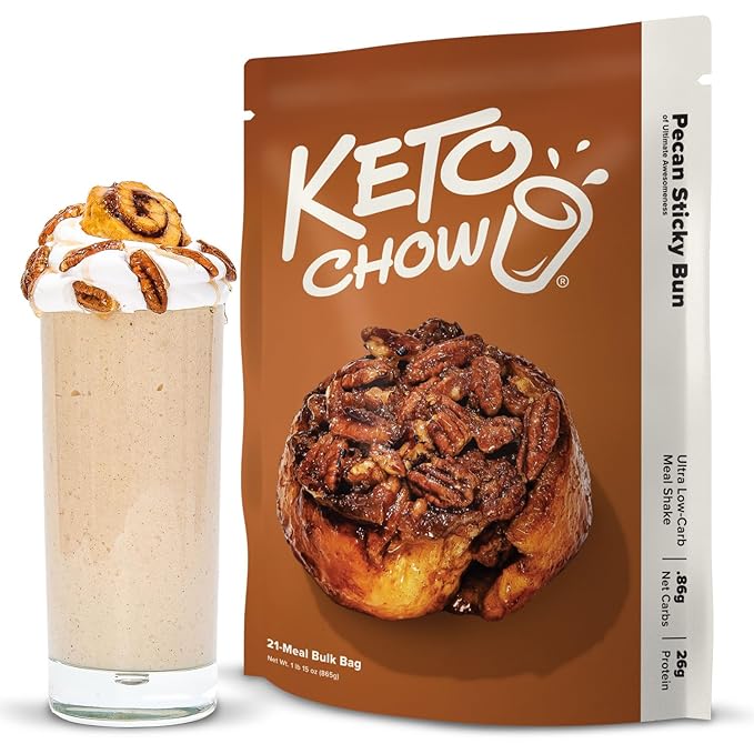 Keto Chow Pecan Sticky Bun | Keto Meal Replacement Shake Powder | Nutritionally Complete | Low Carb | Delicious Easy Meal Substitute | Protein Rich You Choose The Fat | 21 Meal Bulk Pack