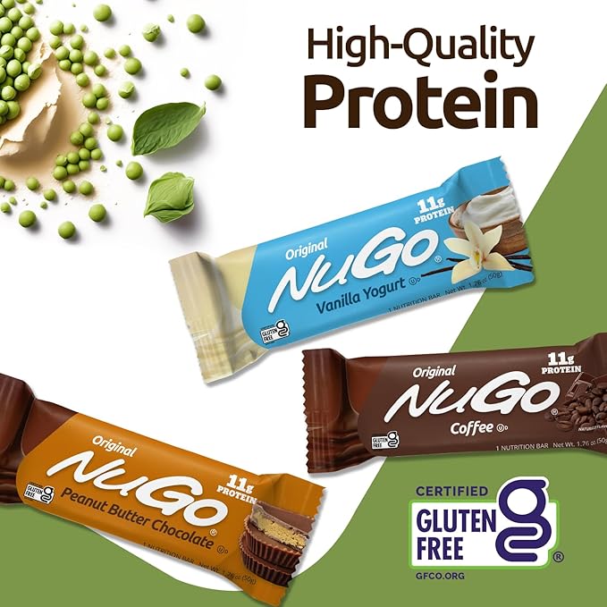 NuGo Protein Bar, NEW! Dulce De Leche 15 bars & Vanilla 15 bars, 11-15g Protein, Gluten Free, 30 Count