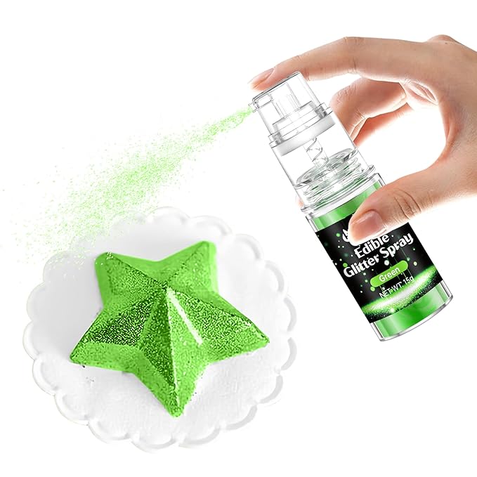 Green Edible Glitter Spray - Herbeklab 15g Edible Glitter for Cakes, Food Grade Metallic Shimmer Powder, Edible Green Spray for Cookie Decorating, Chocolate, Strawberries