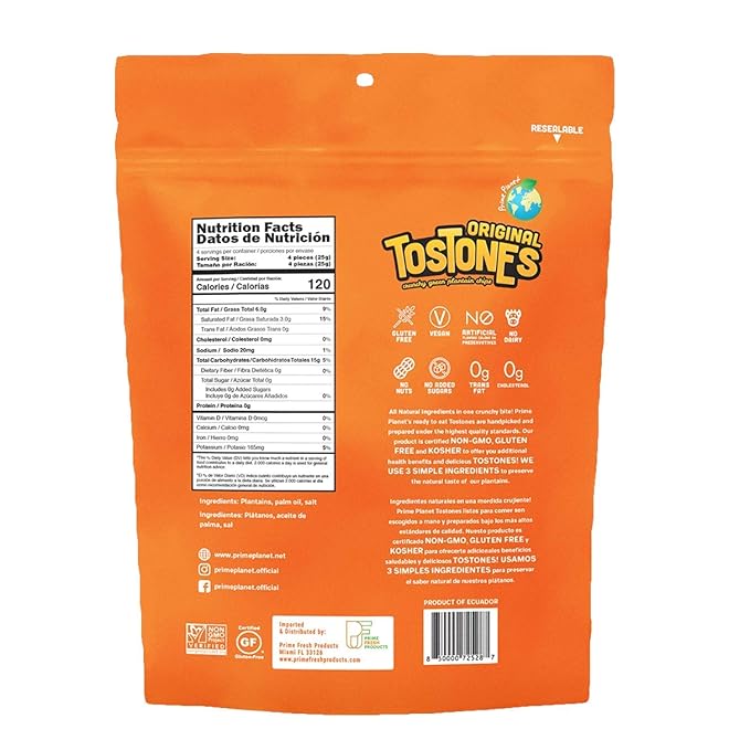 TOSTONES, Green Plantains, Re-Sealable Bag, Crunchy chips, Plantains, Palm Oil and Salt, 3.53 Oz per Unit, ORIGINAL Flavored, 5 Pack,
