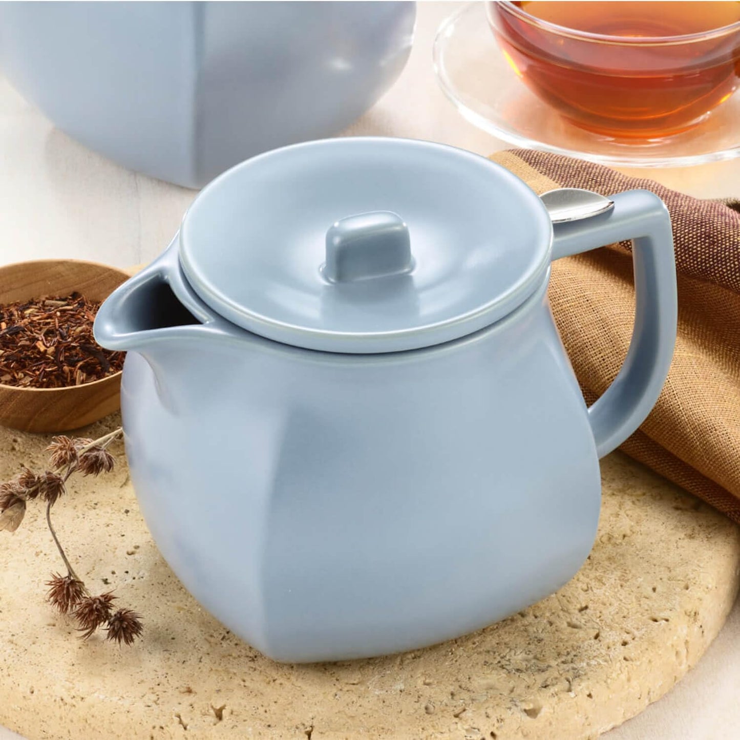 Tea Forte Ceramic Teapot with Infuser, Stone Blue, 24 oz