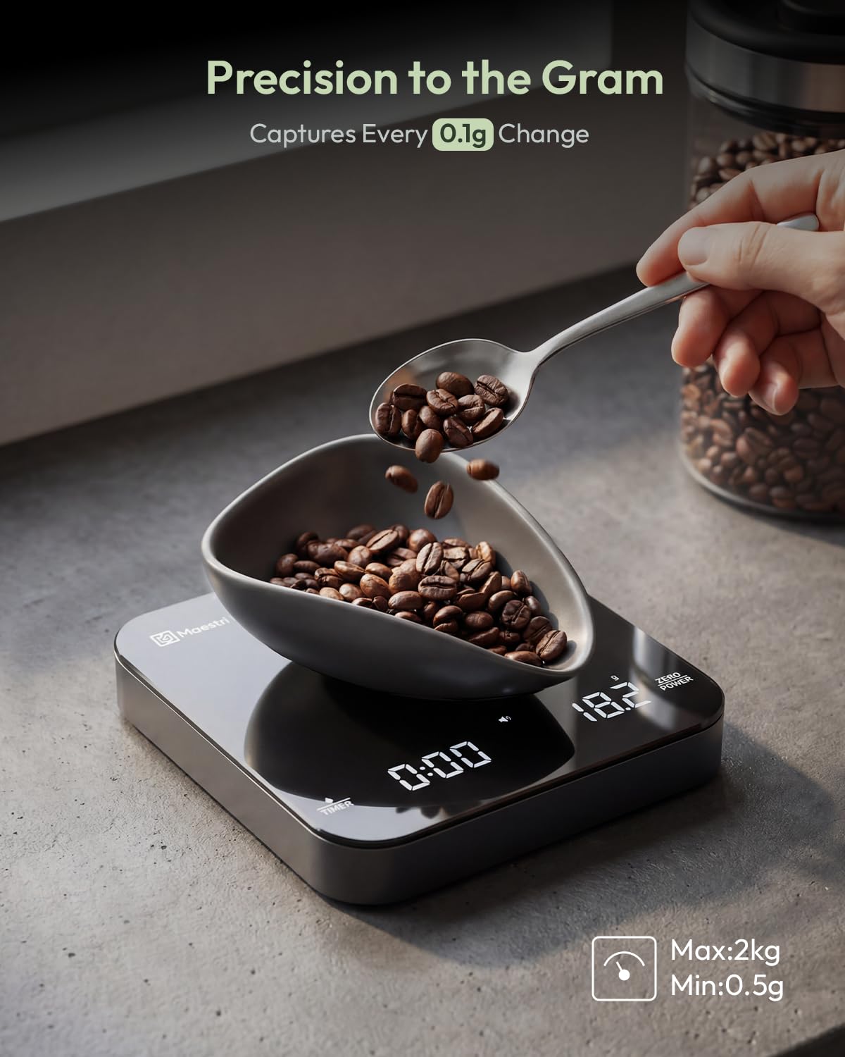 Maestri House S2 Espresso Coffee Scale with Timer 0.1g Precision Shot Scale
