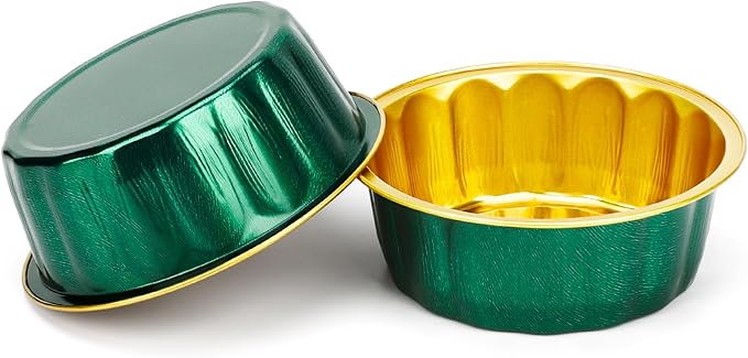 Beasea Aluminum Disposable Ramekins with Lids, 8oz 100 Pack Jade Green, Aluminum Foil Cups for Baking, Wedding, Everyday Use