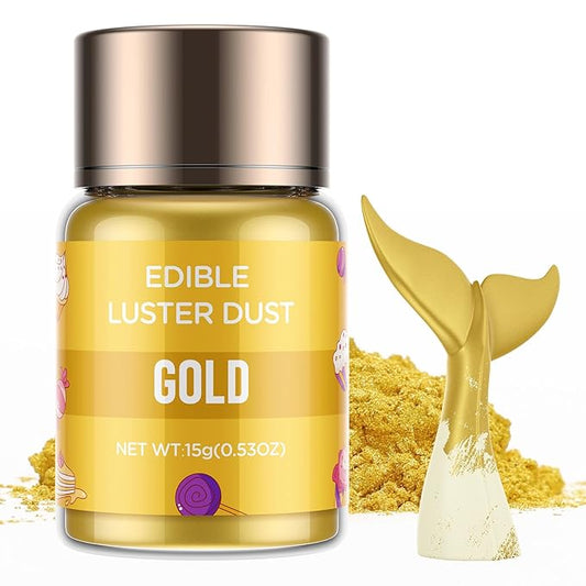 Luster Dust Edible - 15 Grams Food Grade Cake Dust Shimmer Powdered, Cherrysea Powder Luster Dust Food Coloring for Cocktails, Christmas Cookie Decorations, Cake, Drinks, Fondant, Candy - 15g/Bottle (7-Gold)