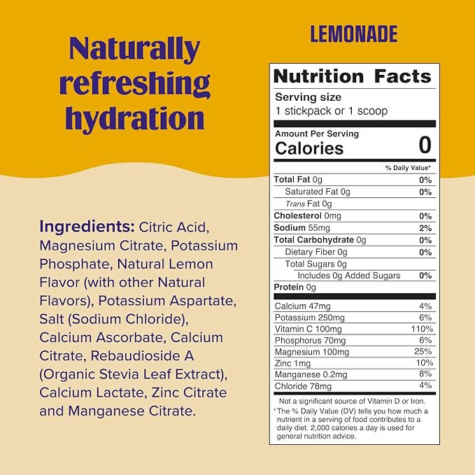 Ultima Replenisher Daily Electrolyte Powder Drink Mix ??Sugar Free ??Lemonade, 20 Stickpacks ??Hydration Packets with 6 Key Electrolytes and Trace Minerals ??Keto Friendly, Vegan, Non-GMO