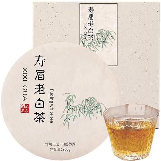 XIXICHA Shoumei White Tea Cake 300g/10.6oz Chinese Tea Fuding White Tea Aged 2017 Old Shou Mei Tea Beautiful Gift Packaging 白茶 寿眉老白茶 茶饼 福鼎白茶