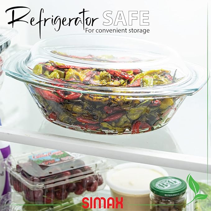 Simax Clear Oval Shaped Glass Casserole with Tight Fitting Lid ??Heat, Cold and Shock Proof ??Made in Europe ??Oven, Freezer and Dishwasher Safe ??3 Quart (Plus 1.4 Quart Lid) Glass Baking Dish