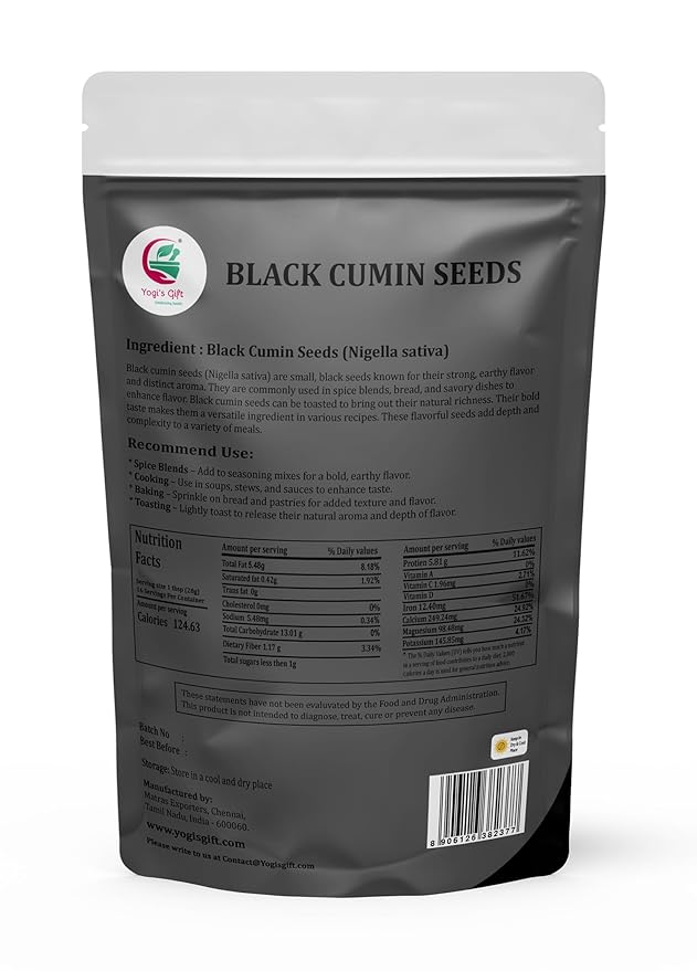 Black Cumin Seeds 1 LB, Nigella Sativa, 100% Pure & Natural, Premium Quality Kalonji Seeds, Perfect for Seasoning, Cooking, Sprouting & Herbal Uses - By Yogi?셲 Gift짰