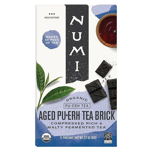Numi Organic Aged Pu-erh Tea Brick, 2.2 Ounces, Fermented Loose Yunnan Black Tea, Brews Up To 48 Pots, Caffeinated
