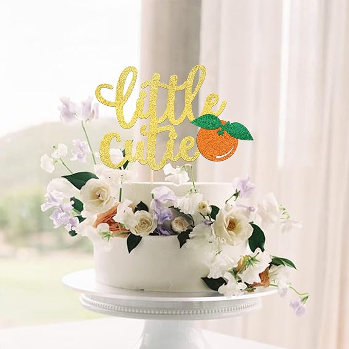 1 Pack Little Cutie Cake Topper Glitter Orange Cake Pick Citrus Theme Baby Shower Kids Birthday Party Tangerine Clementine Fruit Party Cupcake Decorations Supplies