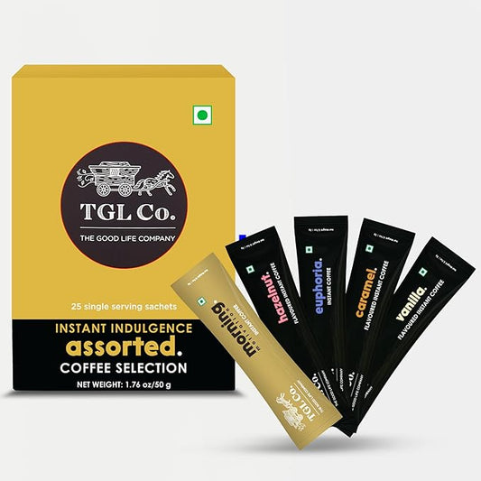 TGL Co. Assorted Instant Coffee Sticks – 25 Sachets | 5 Varieties (Flavored & Classic) | Single-Serve Instant Coffee Packets | No Sugar, No Milk | Travel-Friendly Gift Box