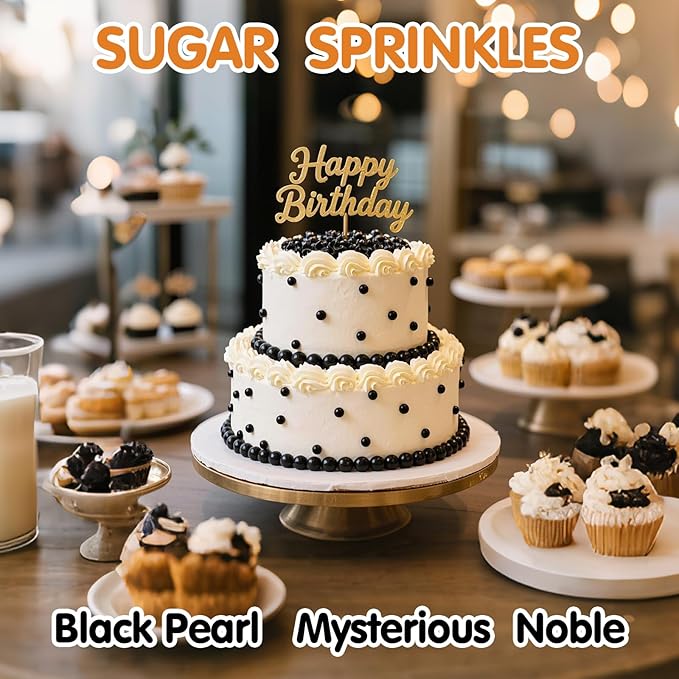 Edible Pearl Sprinkles,Black Pearls Sugar Sprinkle,130g Mix Size Halloween Baking Cake Decorations Candy,Cupcake Toppers,Cookie Decorating Donuts Ice Cream Toppings, Birthday Party Supplies