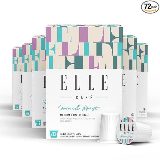 ELLE Café© French Roast K-Cup Pods - 72 Count - 100% Arabica Coffee, Flavor Medium Dark Roast - Single-Serve Coffee Pods