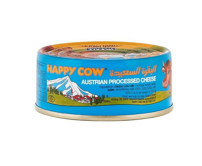 Happy Cow Halal Austrian Processed Cheese 4 OZ (113g) Easy Open Can, Rich Cheddar Flavor, Long Shelf Life, Perfect for Cooking, Snacking, Camping