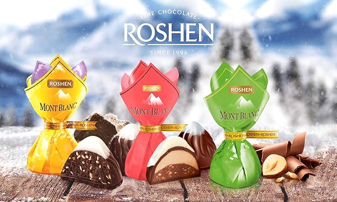 Roshen Mont Blanc with Chopped Almonds, Kosher and Halal, Delicious, Flavorful Sweets Bulk Gourmet Candy 2.2lb/1kg