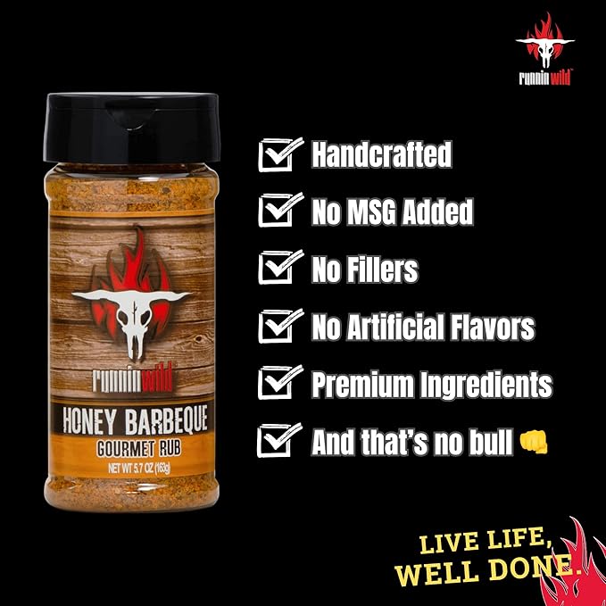 Gourmet Honey BBQ Rub and Seasoning | Pork Rub | Chicken Rub | Rib Rub| Salmon Rub | Runnin??Wild Foods, 5.7 ounces