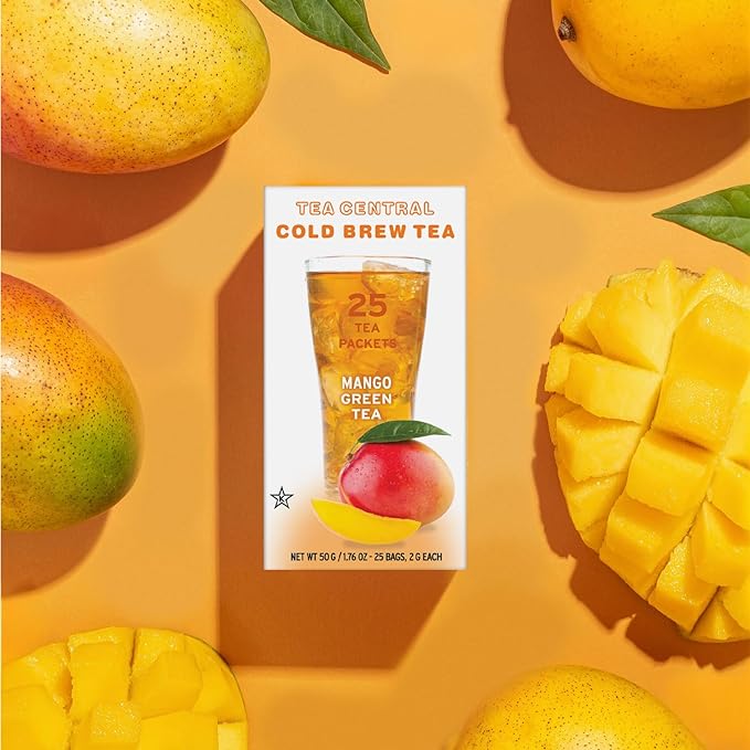 Life Plus Style Gourmet TEA CENTRAL Mango Green Tea Naturally Refreshing Cold Brew Tea Bags Organic Ceylon Iced Green Tea Everyday Wellness Sweet Mango Fruit Tea 25 Tea Bags