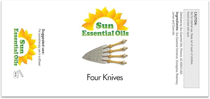 Sun Essential Oils ??16 oz Four Knives Essential Oil Blend with Eucalyptus, Clove, Rosemary, Lemon & Cassia ??Spicy Scent for Diffuser, Skin, Candle Making, Cleaning, DIY & More