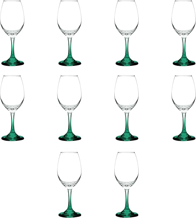 DISCOUNT PROMOS Rioja Wine Glasses with Stem 10 oz. Set of 10, Bulk Pack - Color Bottom, Perfect for Wedding, Party Favors, Birthday, Bridal Shower Gifts - Green