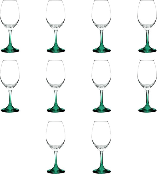DISCOUNT PROMOS Rioja Wine Glasses with Stem 10 oz. Set of 10, Bulk Pack - Color Bottom, Perfect for Wedding, Party Favors, Birthday, Bridal Shower Gifts - Green