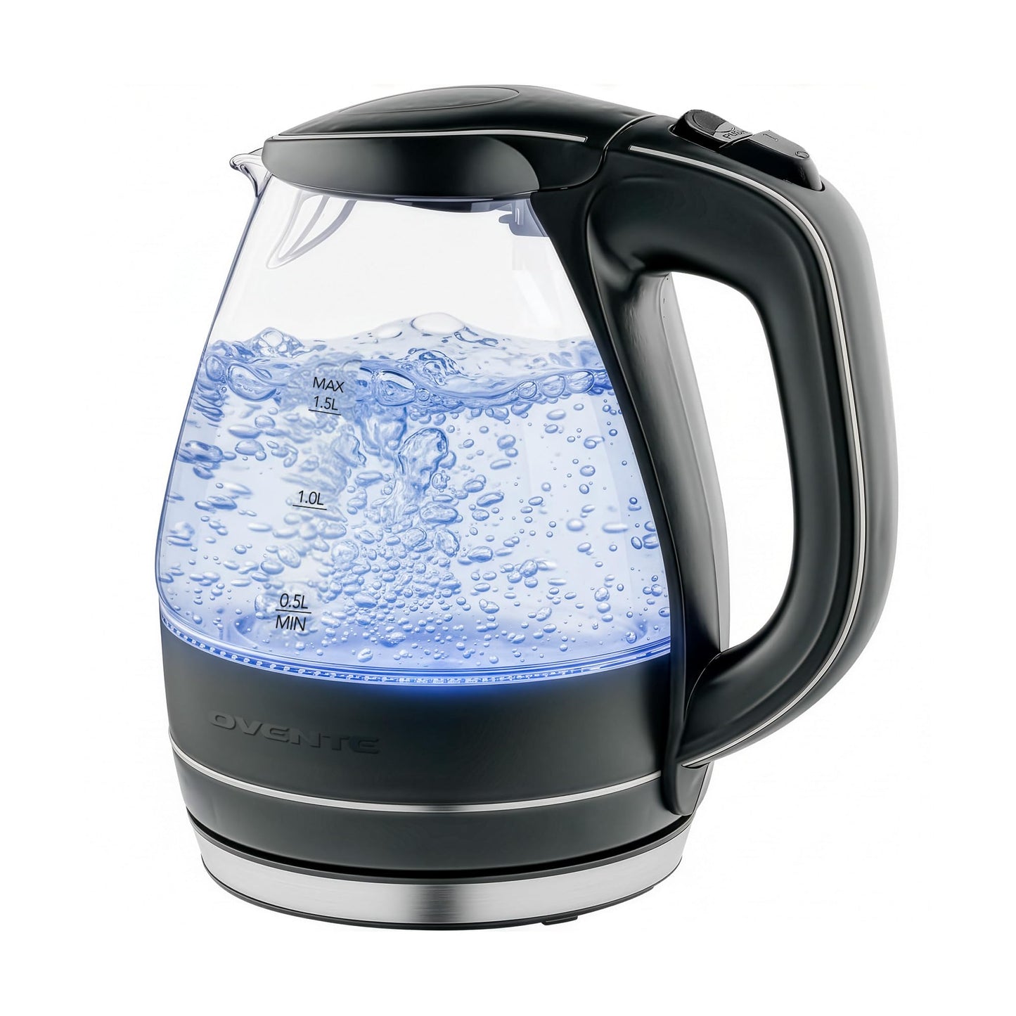 OVENTE 1.5L Glass Electric Kettle Water Boiler, Black KG83B