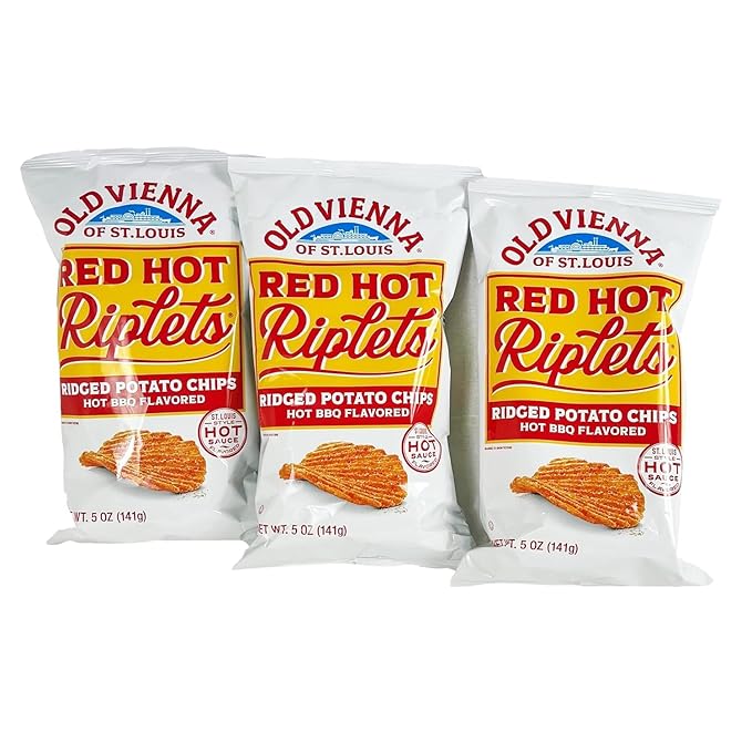 Old Vienna of St. Louis Red Hot Riplets Hot BBQ Chips 5oz Bags (3 Pack) by Tranadaco
