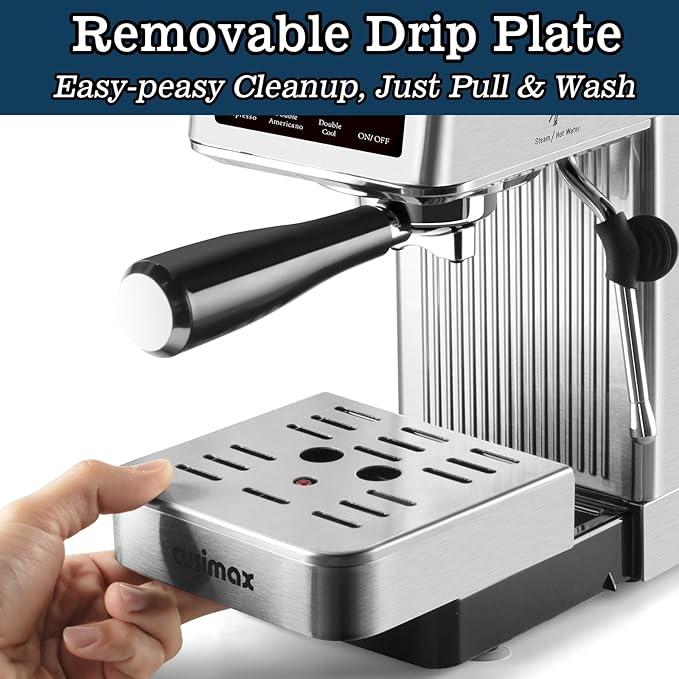 CUSIMAX Espresso Machine 20Bar Compact Espresso Maker with Powerful Steam Wand for Latte & Cappuccino, Stainless Steel Coffee Machine with 34oz Remevable Water Tank