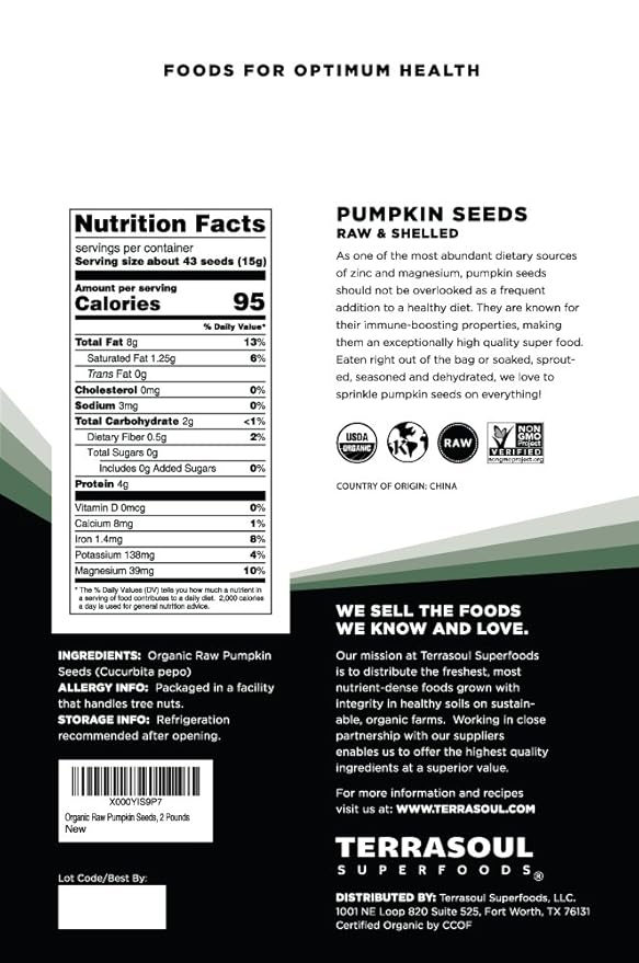 Terrasoul Superfoods Organic Pumpkin Seeds, 6 Lbs - Premium Quality, Fresh, Raw, Unsalted