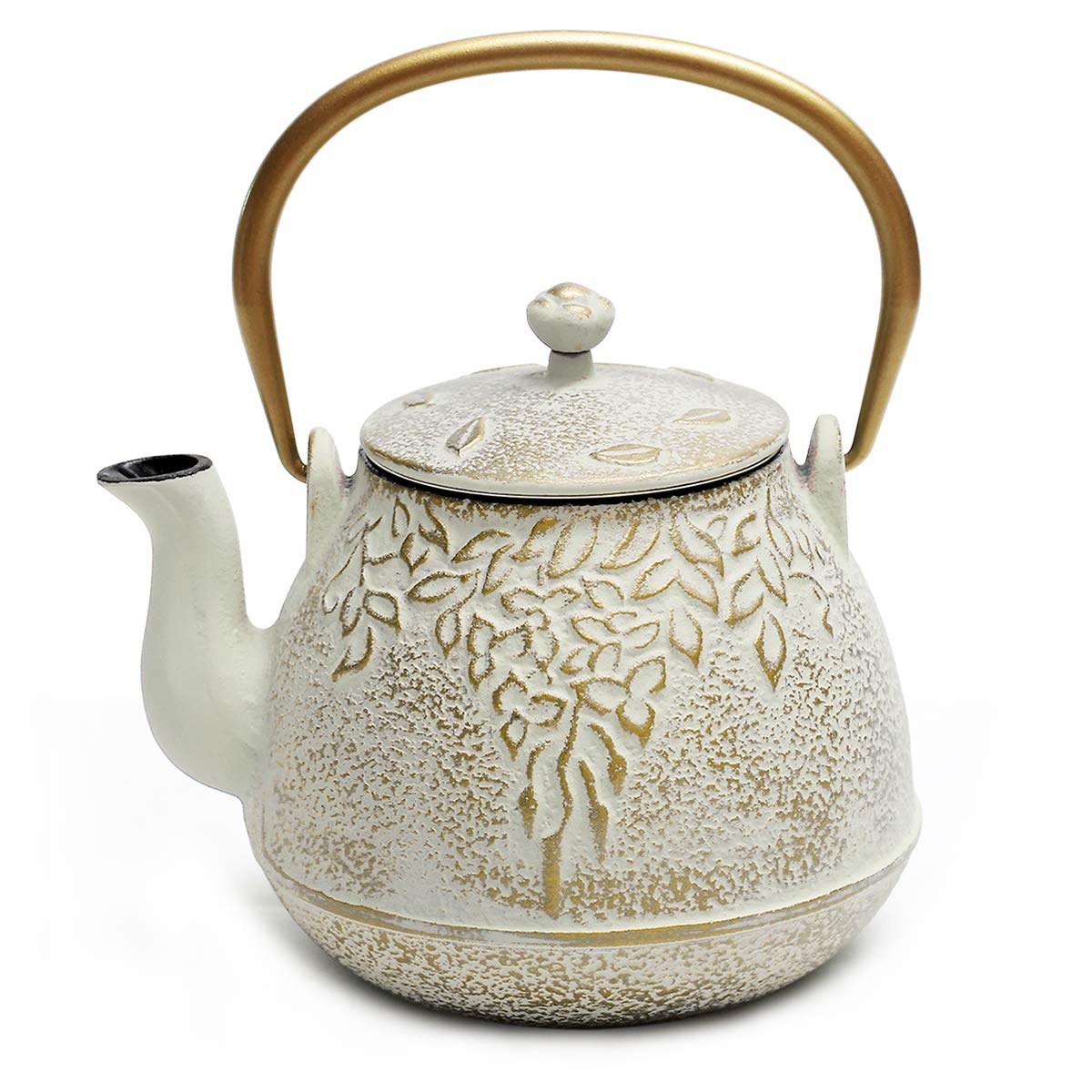 Toptier Cast Iron Tea Kettle, Stovetop Safe Japanese Cast Iron Teapot with Infuser, Leaf Design Tea