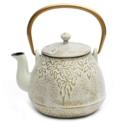 TOPTIER Cast Iron Teapot with Infuser, 32 oz, Beige & Gray