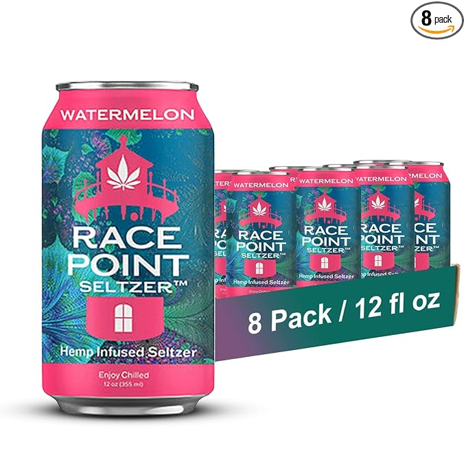 Race Point Seltzer Infused Sparkling Flavored Water ??All-Natural Flavor Drink- Refresh, Relax, Unwind, Refocus & Find Balance, Non-GMO, No Added Sugar, 0 Sodium, Pack of 8 Seltzer Water Cans (Watermelon)