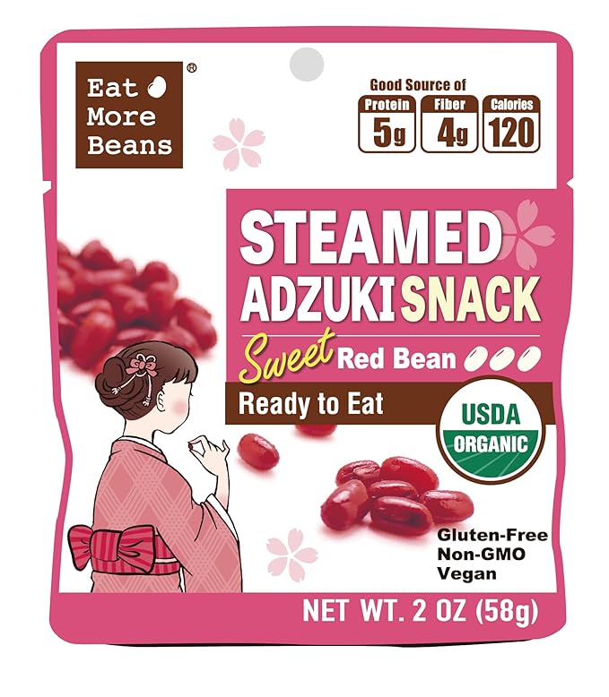?륟at More Beans?멣TEAMED ADZUKI SNACK -Sweet Red Bean, steamed bean, Organic Adzuki Beans, healthy USDA Certified, Vegan, Non-GMO (2oz, 10packs)