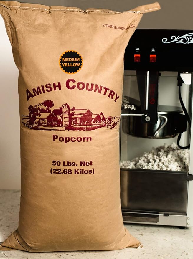 Amish Country Popcorn | 50 LB Medium Yellow Popcorn | Old Fashioned, Non-GMO and Gluten Free (50lb Bag)