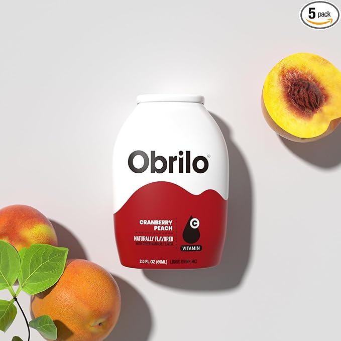 Obrilo Water Enhancer Liquid Flavoring Drops - ZERO Sugar/Calorie, Dye Free, Naturally Flavored Drink Syrup, 2.0 fl oz x 5 Bottles for Kids & Adults (Cranberry Peach)