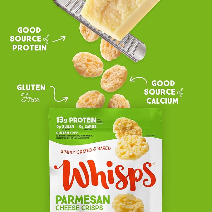 Whisps Cheese Crisps Parmesan Cheese | Protein Chips | Healthy Snacks | Protein Snacks, Gluten Free, High Protein, Low Carb Keto Food (2.12 Oz, 6 Pack)