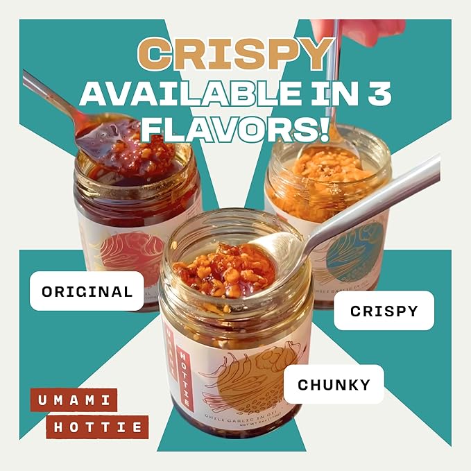 Umami Hottie Crispy Crunchy Chili - The Ultimate Crunchy Texture Topping For Sushi, Dumplings, Eggs, Salad, Dips & More! | Premium Chili Oil W/A Hint Of Sweetness and Spice | Vegan, Gluten-Free | 6 oz