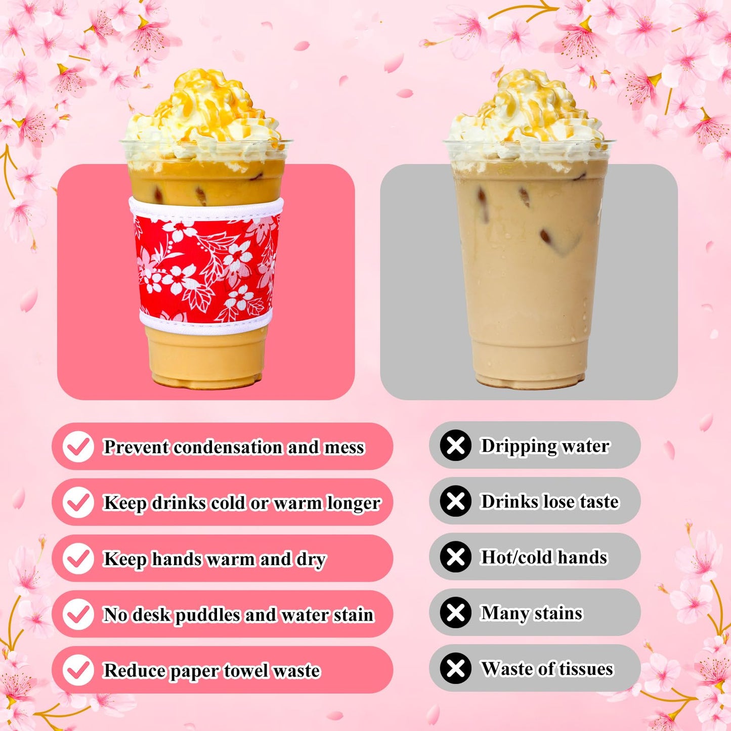 Potchen 16 Pack Reusable Iced Coffee Cup Sleeves Neoprene Insulated Drink Cup Insulator Sleeve for
