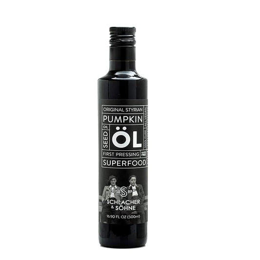 Schlacher & S철hne Styrian Pumpkin Seed Oil: 100% Pure, Cold Pressed, Non GMO, Gluten Free, Vegan, May Helps in Hair Growth, Made in Austria (500 ml, 16.9 FL OZ)