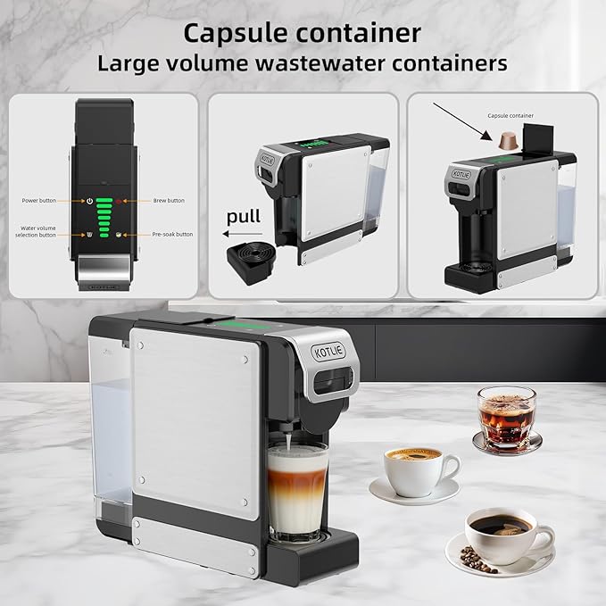 KOTLIE ST-550 Single Serve Coffee Maker, Espresso Capsule Coffee Maker for K*cup capsule/Ne*s Original/Dol*e Gu*to and Ground Coffee, 19Bar, 1L, Compact竊뉰lackç«?,<div>
