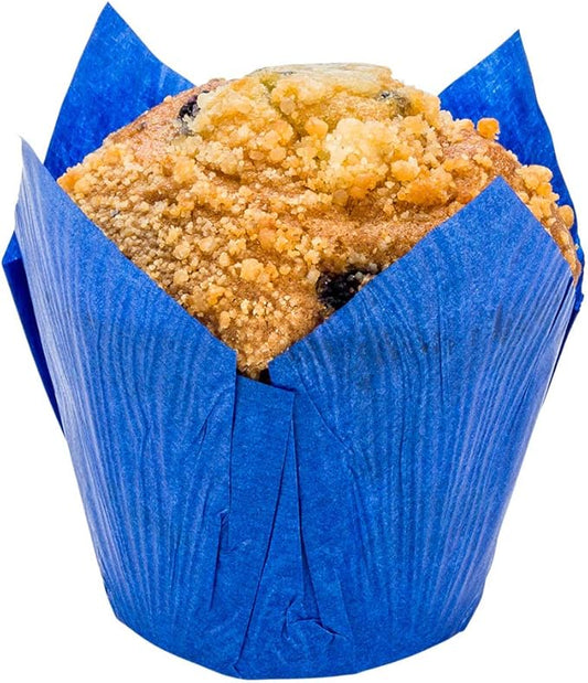 Restaurantware Panificio Premium 4 oz Blue Paper Tulip Baking Cup Paper Baking Cups Perfect for Muffins Cupcakes or Mini Snacks - Greaseproof - Disposable and Recyclable - 200ct Box