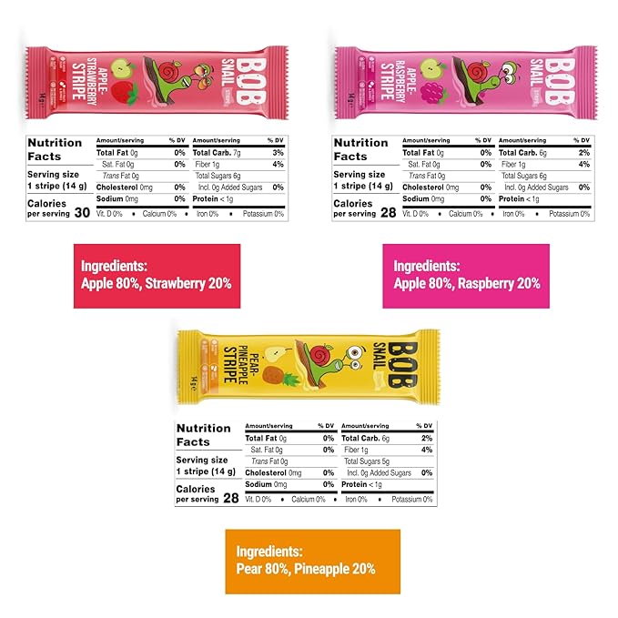 BOB SNAIL Healthy Organic Fruit Snacks for Kids and Adults ??30 Organic Fruit Leather Snacks with Strawberry, Raspberry, Pineapple ??Vegan Low-Carb Variety Pack Strips for Kids ??Sugar Free Jerky Bars