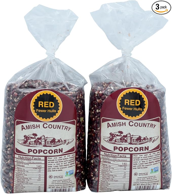 Amish Country Popcorn | 2-2 lbs Bags | Red Popcorn Kernels | Old Fashioned, Non-GMO and Gluten Free