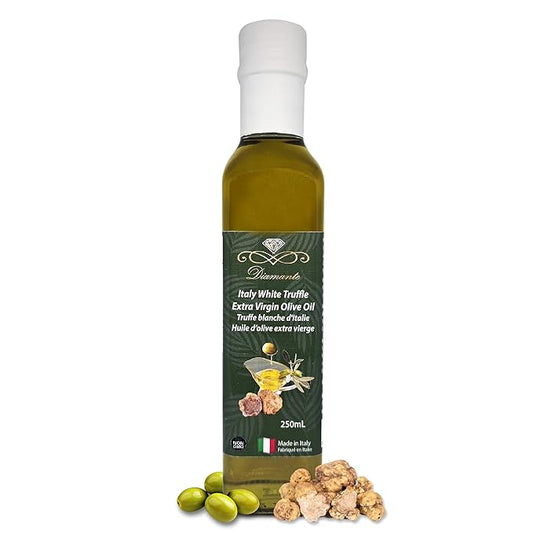 Diamante Italy White Truffle Extra Virgin Olive Oil - White Truffle (Tuber magnatum Pico) Gourmet Oil for Dressing, Seasoning, Marinade & Drizzle - Non GMO & Product from Italy - 250ml