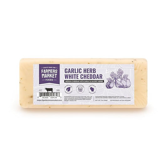 Farmers Market, Gluten Free, Keto, Paleo, Low Sodium, Zero Sugar, Wisconsin Cheese Gift Sets, 1-Pack, Garlic Herb White Cheddar