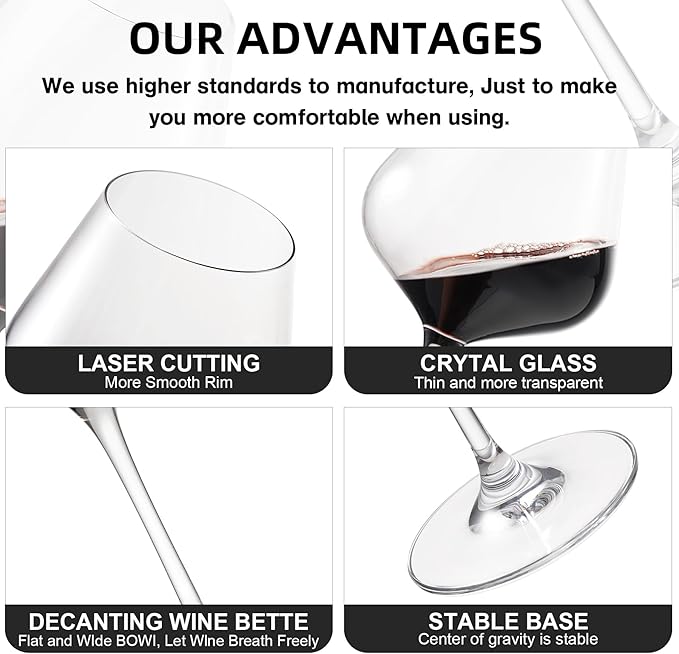 Red Wine Glasses Set of 4, Hand Blown Italian Style Crystal Burgundy Wine Glasses, Lead-Free Premium Clear Glass [23 oz/650ml，4 Pack ]