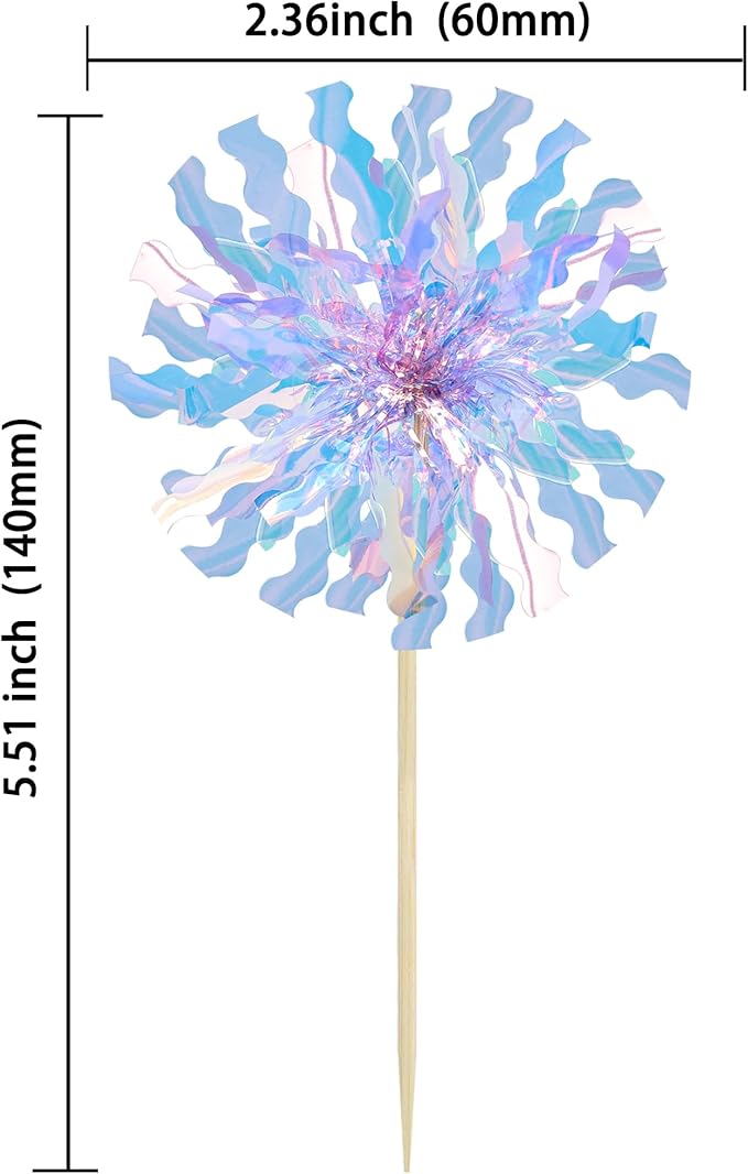 Ephlyn 30Pcs Foil Firework Cupcake Toppers Party Birthday Cake Toppers Supplies Sparkle Tinsel Cocktail Fruit Toothpick for Birthday Wedding Graduation Party Light Blue