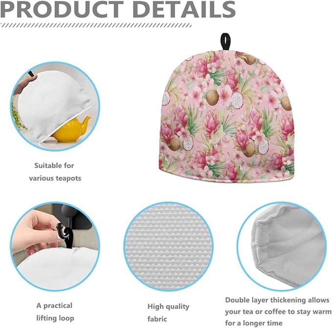 Hawaiian Large Tea Cozy for Teapot Coconut Print Extra Thick Tea Pot Cover Home Kitchen Decoration Insulated Teapot Cozy Dust Kitchen Accessories for Home Daily